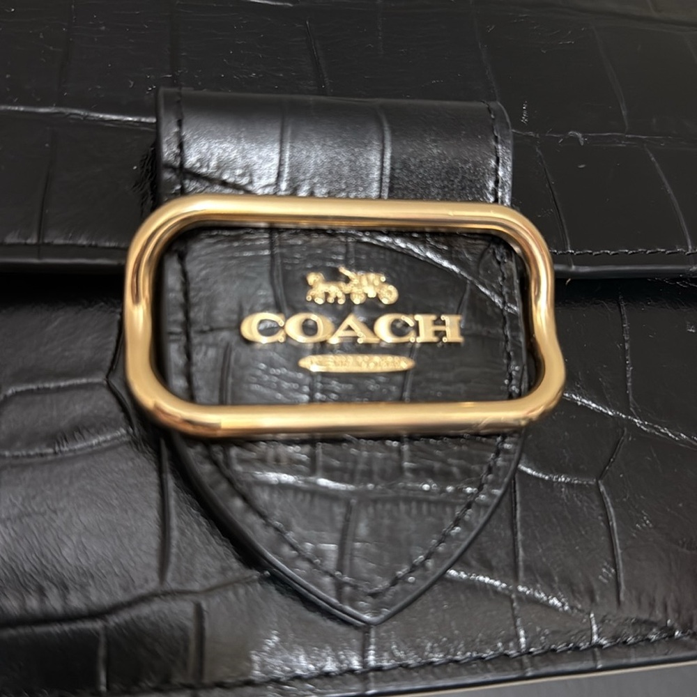 Coach Black Croc-Embossed Shoulder Bag - Picture 3 of 9